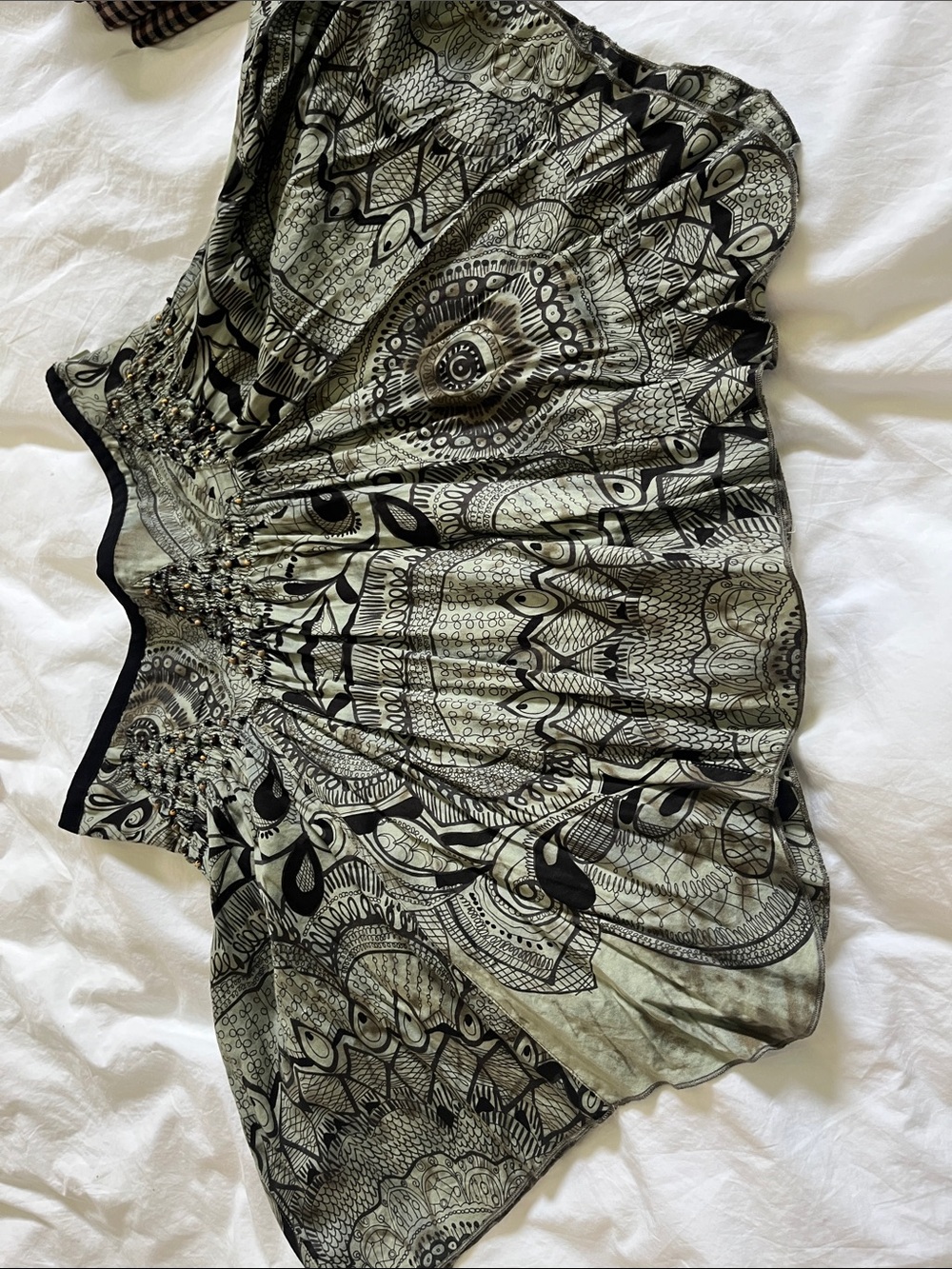 Free people vintage beaded boho printed mini skirt fairy jagged hem green black - Picture 8 of 9